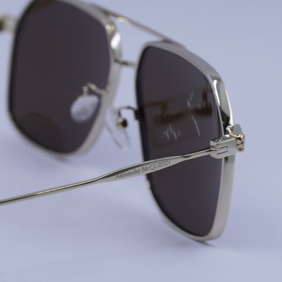 Alexander McQueen AM0372S 002 Sunglasses Gold Aviator Frame, Brown Lenses - Picture 10 of 11